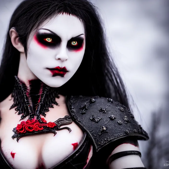 Prompt: photograph of a real - life beautiful vampire queen warrior. extremely detailed. dslr. standard lens. 8 5 mm.