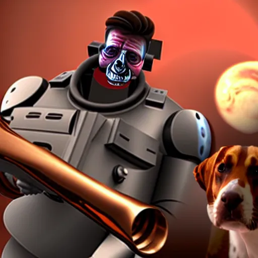Image similar to t 8 0 0 terminator eating sandwich, hugging a cute puppy while surfing on a saxophone over rings of saturn in space, team fortress 2 sцcreenshot