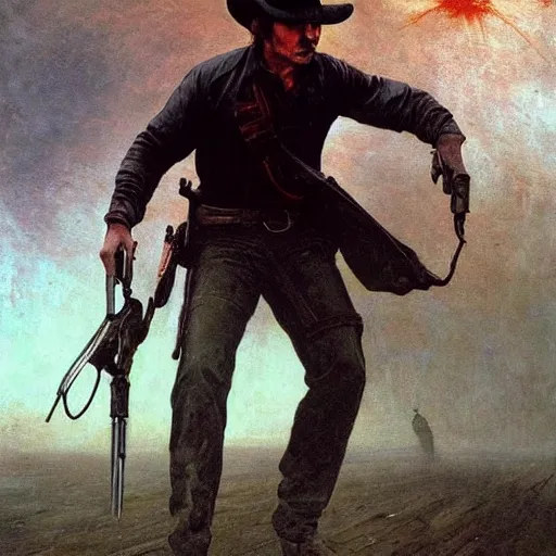 Prompt: Tom Cruise in red dead redemption 2 Francisco Goya painting, part by Beksiński and EdvardMunch. warhammer 40000 elegant, vibrant, futuristic, dark fantasy, intricate, smooth, artstation, art by Takato Yamamoto, Francis Bacon masterpiece