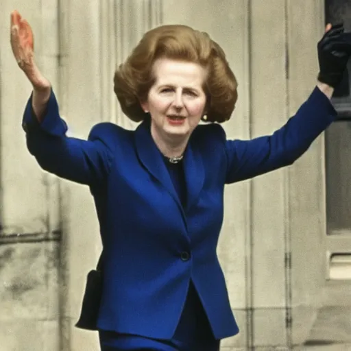 Image similar to Margaret Thatcher carrying a machine gun