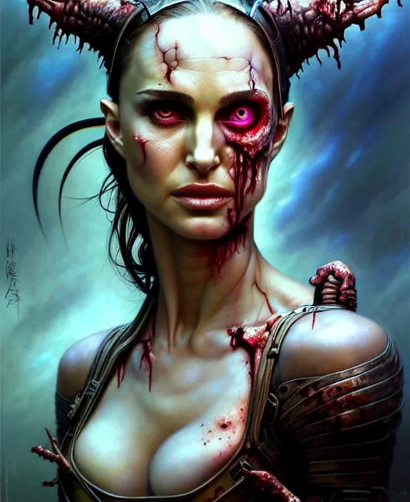 Prompt: beautiful fantasy character portrait, natalie portman mixed with megan fox damaged zombie, ultra realistic, wide angle, intricate details, the fifth element artifacts, highly detailed by peter mohrbacher, hajime sorayama, wayne barlowe, boris vallejo, paolo eleuteri serpieri