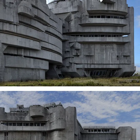 Image similar to sci fi utopian far future research facility exterior, brutalist architecture, grand scale, epic design