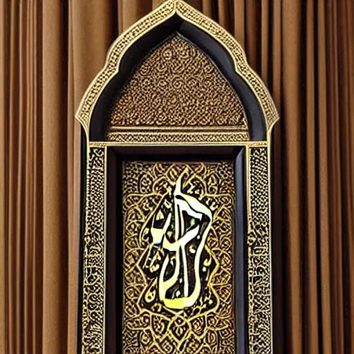 Image similar to gorgeous ornated bronze realistic detailed holy makkah wall decoration with filigree, islamic calligraphy