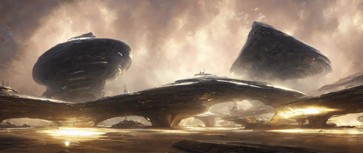 Image similar to A beautiful oil painting of a huge alien starship by Craig Mullins; beautiful; beautiful; beautiful; beautiful; beautiful; beautiful; beautiful