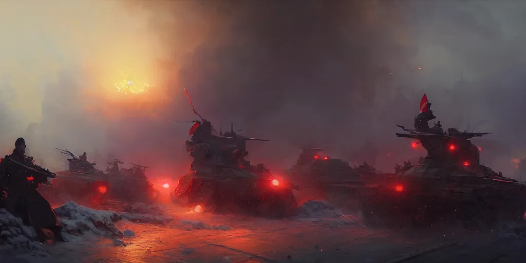 Image similar to russian civil war in moscow, explosions everywhere, extremely detailed digital painting, in the style of fenghua zhong and ruan jia and jeremy lipking and peter mohrbacher, mystical colors, rim light, beautiful lighting, 8 k, stunning scene, raytracing, octane, trending on artstation