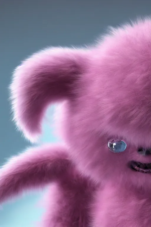 Prompt: an adorable alien creature with fluffy pink fur, highly detailed body, photorealistic camera shot, bright studio setting, studio lighting, crisp quality, light reflections, unreal engine 5 render,