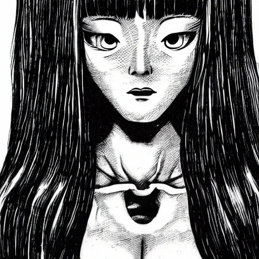 Image similar to a portrait of tomie by junji ito