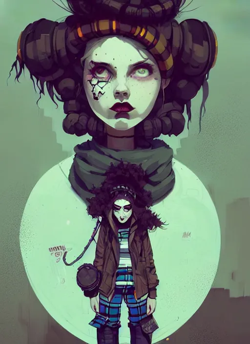 Prompt: highly detailed portrait of a sewer punk lady, tartan hoody, blonde ringlet hair by atey ghailan, by greg rutkowski, by greg tocchini, by james gilleard, by joe fenton, by kaethe butcher, gradient orange, black, cream and white color scheme, grunge aesthetic!!! ( ( graffiti tag wall background ) )