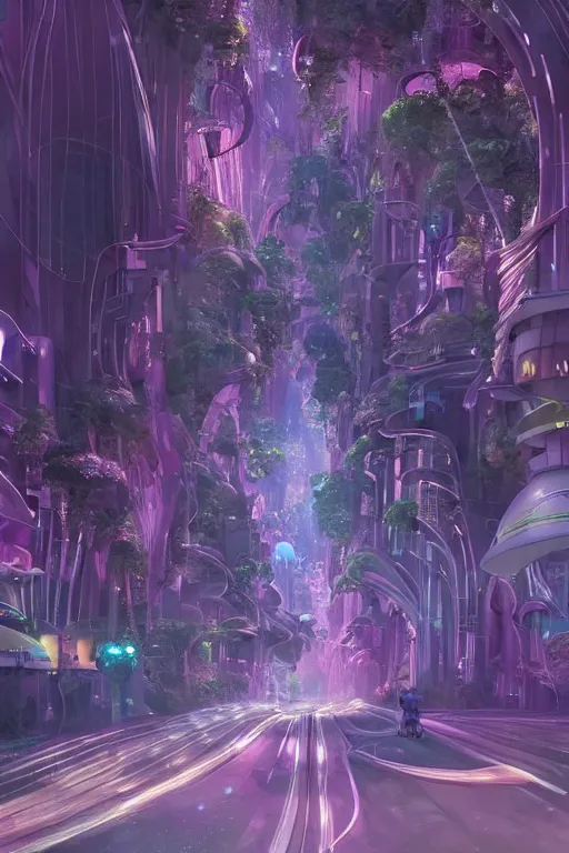 Image similar to extremely detailed awe stunning beautiful futuristic smooth organic city at night, translucent orbs, hyper real, lush flowery greenery, 8k, colorful, 3D cinematic volumetric light, atmospheric light, studio ghibli inspired, fantasy LUT, high contrast, epic composition, sci-fi, dreamlike, surreal, angelic, by Moebius,