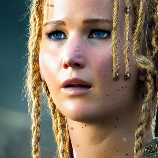 Prompt: first photos of 2 0 2 4 female 3 0 0 remake - jennifer lawrence as leonidas, ( eos 5 ds r, iso 1 0 0, f / 8, 1 / 1 2 5, 8 4 mm, postprocessed, crisp face, facial features )