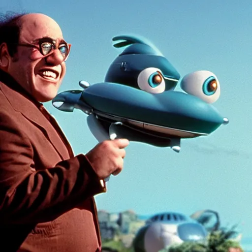 Image similar to A Picture of Danny Devito playing Spacely Sprocket in a live action movie of The Jetsons. Photography