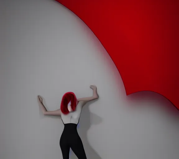 Image similar to surreal minimal white wall with red flirt, art, futuristic, soft light, studio photoshoot, octane render, unreal engine, pale colors, high detail, wide angle, trending on artstation, behance