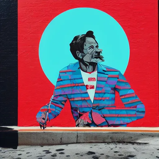 Prompt: robin williams street art mural by amanda stubbs x sachin teng x supreme : 1 high contrast, hard edges, matte painting, geometric shapes, marijuana, masterpiece : 1