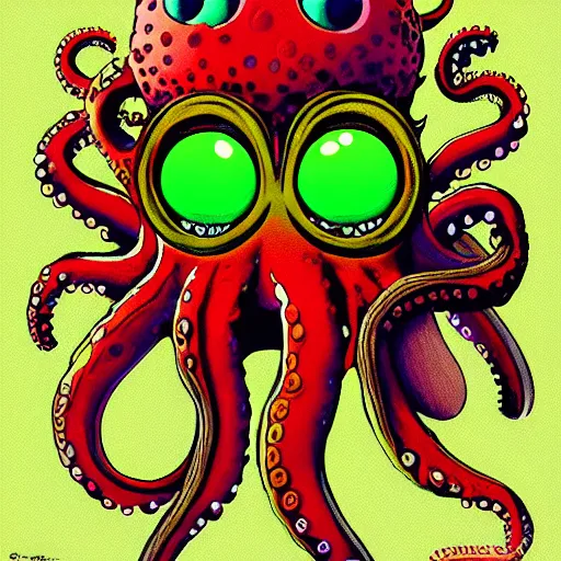 Image similar to a tennis ball monsters, octopus, colorful, digital art, fantasy, magic, trending on artstation, ultra detailed, professional illustration by basil gogos