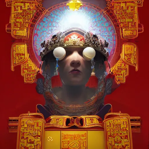 Prompt: The chinese crown, game poster printed on playstation 2 video game box , Artwork by Sergey Kolesov, cinematic composition