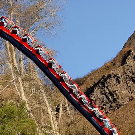 Image similar to a roller coaster that leads into a mountain