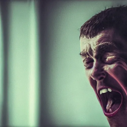 Prompt: a man screaming locked inside a glass jar, photorealistic, hdr, studio photography