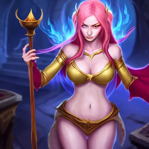 Prompt: /!\ The sorceress, wearing a robe, casts a fire ball/!\. League of legends. Standing, she has tiny abdomen & insanely inflated hips body & insanely detailed face (eyes, mouth, hair) & insanely coherent arms (elbows, hands, 5 fingers). Full body realistic, sharp focus, 8k high definition, insanely detailed, intricate, elegant, smooth, sharp focus, illustration, ArtStation, art by 100% Hearthstone