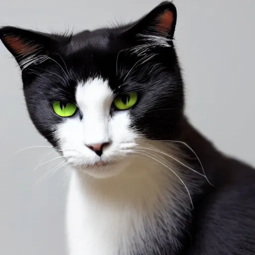 Image similar to a photo of a black cat with black eyes, there is a white hat on top of the cat's head.