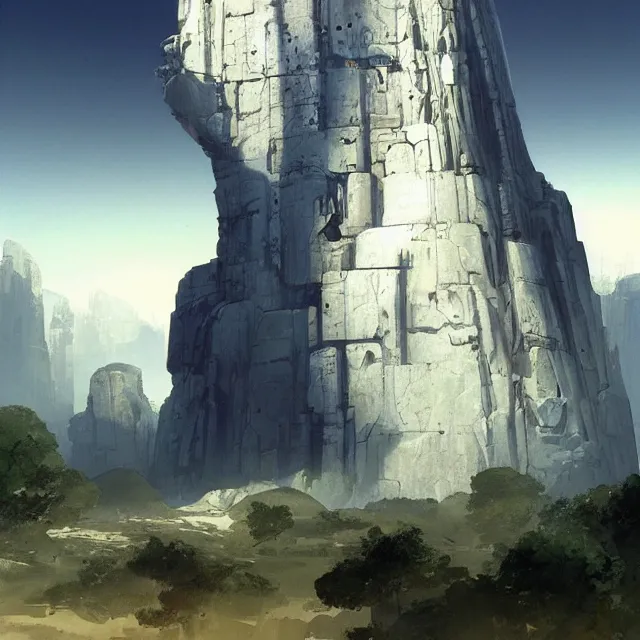 Image similar to a painting of a gigantic ancient monolith, by brian sum and stephan martiniere