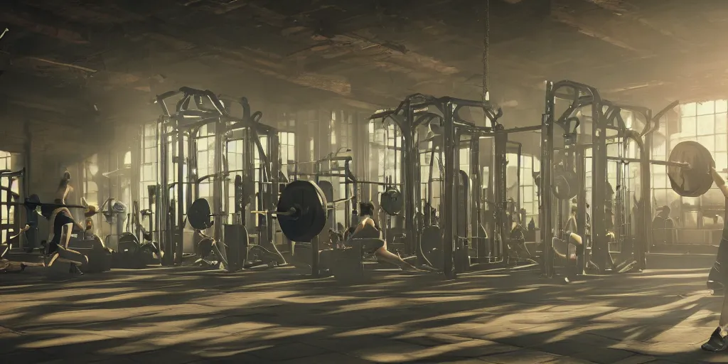 Image similar to lifting in the gym, realistic 4 k octane beautifully detailed render, 4 k post - processing, highly detailed, intricate complexity, epic composition, magical atmosphere, cinematic lighting, masterpiece, ultra hd