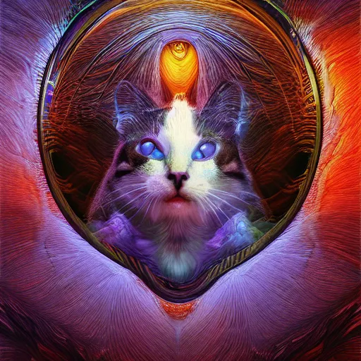 Prompt: photorealistic image of if god were a cat in the style of michael whelan and gustave dore. hyperdetailed photorealism, 1 0 8 megapixels, amazing depth, glowing rich colors, powerful imagery, psychedelic overtones, 3 d finalrender, 3 d shading, cinematic lighting, artstation concept art