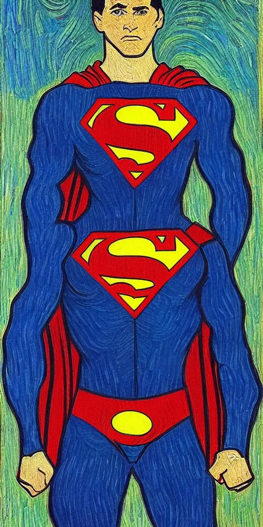 Prompt: A portrait of Superman, in the style of Vincent van Gogh