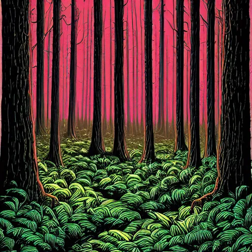 Prompt: A forest by Dan Mumford