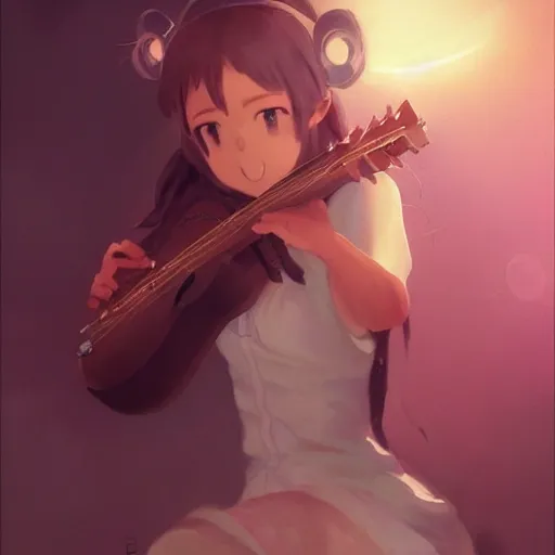 Image similar to anime girl Playing the 🎸 instrument , digital Art, Greg rutkowski, Trending cinematographic artstation