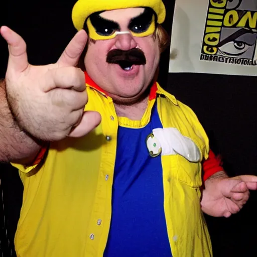 Prompt: Full-Cosplay Wario, played by Chris Farley, 2011 Comic-Con, blog-photo