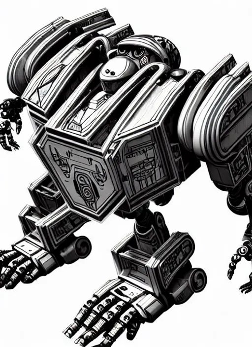 Image similar to very technical and detailed blueprint of a robot humanoid tiger, feline furry droid, center frame, side view intricate details, ultra - detailed, baroque style, illustration, desaturated, concept art, in the style of battletech, zoids, voltron