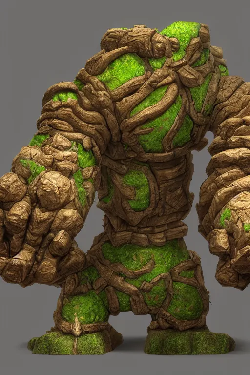 Image similar to zelda fantasy art giant golem troll wood rock greeble gemstone, global illumination ray tracing hdr fanart arstation by sung choi and eric pfeiffer and gabriel garza and casper konefal