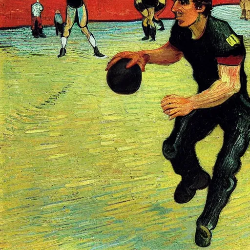 Prompt: Tom Cruise playing football by Van Gogh