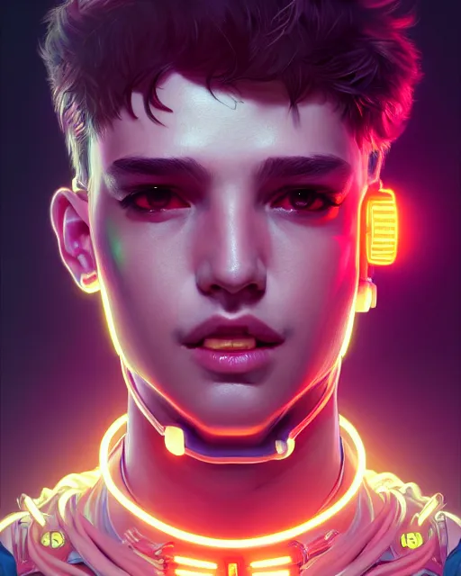 Image similar to portrait, cute boy monster, cyberpunk, wires, horror, happy, highly detailed, digital painting, cinematic, hyperrealism, dark retrowave, art by stanley lau and artgerm and magali villeneuve and alphonse mucha, artstation, octane render, cgsociety