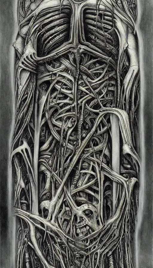 Image similar to life and death mixing together, by hr giger