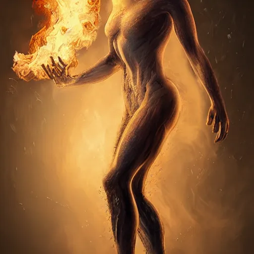 Image similar to person half burning half frozen, full body art, realistic detailed concept art, digital art, hyperrealistic