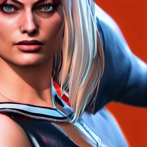 Image similar to margot robbie as a fighter in king of fighters 1 5, unreal engine 5, 4 k, photorealism, very detailed, ultra high quality