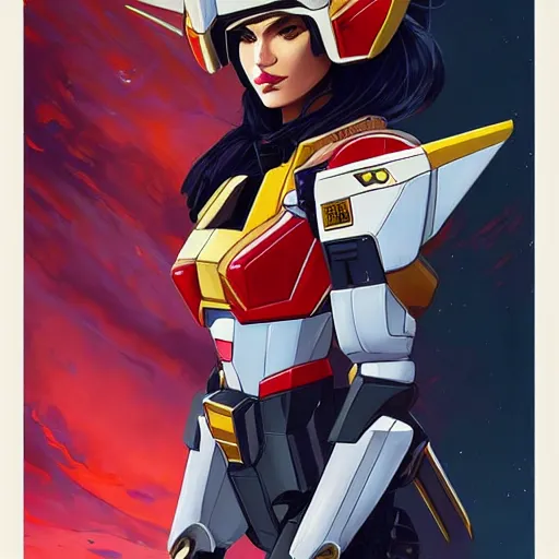 Image similar to portrait of stunning megan fox gundam pilot, with an intricate, detailed, urban inspired hiphop afro futuristic helmet, vector behance hd jesper ejsing, rhads, makoto shinkai, lois van baarle, ilya kuvshinov, rossdraws, hd, 3 2 k, ilya kuvshinov, gustav klimt