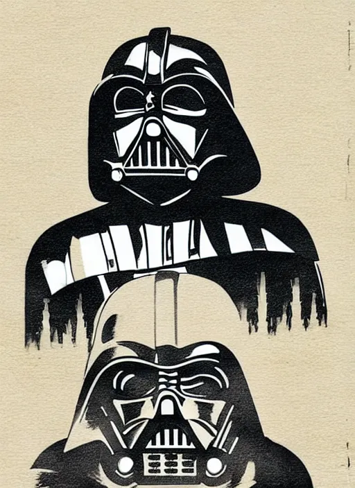 Image similar to a mid - century modern vintage lifelike illustration, screen printed, textured, paper texture, of star wars
