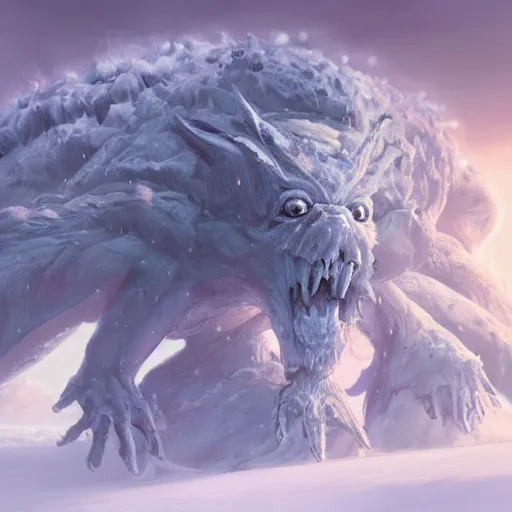 Image similar to A monster in the Arctic covered in snow, fractal Lighting, by Stanley Artgerm Lau, WLOP, Rossdraws, James Jean, Andrei Riabovitchev, Marc Simonetti, and Sakimichan, trending on artstation