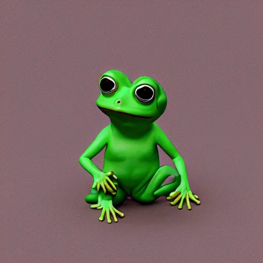 Image similar to a sadge - sad - pepe - the - frog, looking more depressed than usual, quivering lips, fists in the air, sweat flying, cgi render, zbrush, octane, keyshot render