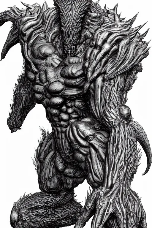 Image similar to humanoid figure beast monster, highly detailed, digital art, sharp focus, trending on art station, kentaro miura manga art style