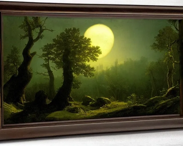 Prompt: forest landscape in the moonlight by caspar david friedrich, sebastian pether, giovanni grubacs, detailed