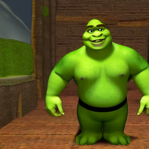 Prompt: shrek as a Nintendo 64 character