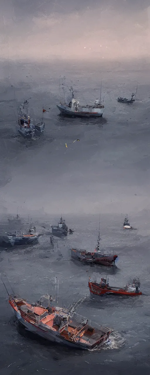 Image similar to fishing vessels in the bay, ismail inceoglu lowpoly