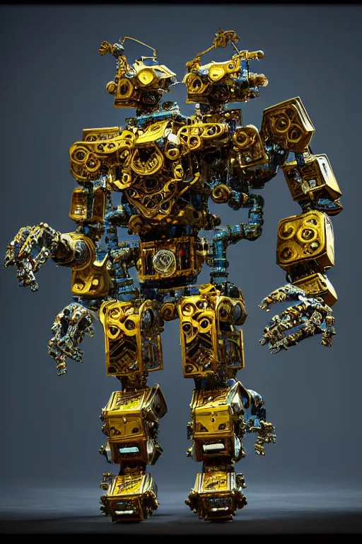 Image similar to a intricate ornate boxing humanoid mecha, punk, by war robots, real steel ( 2 0 1 1 ), westworld and pacific rim movie and ps 5 game machine warrior 5, cryengine, frostbite 3 engine, blue and yellow scheme, sharp focus, 8 k, high definition, insanely detailed, soft lighting, smooth face