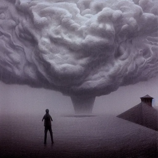 Image similar to killua zoldyck made by zdzisław beksinski, thunderstorm, 8 k, detailed, cinematic, rain, crying, black