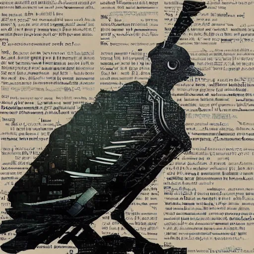 Image similar to a mechanical bird wanders between the cybernetic realms of urban science and social science, collage artwork by dave mckean and ivan shishkin and yoshitaka amano