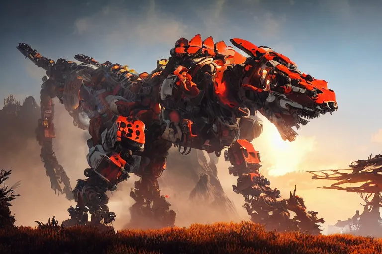 Image similar to fireclaw machine mecha animal beast robot of horizon forbidden west horizon zero dawn bioluminiscence global illumination ray tracing hdr fanart arstation by sung choi and eric pfeiffer and gabriel garza and casper konefal