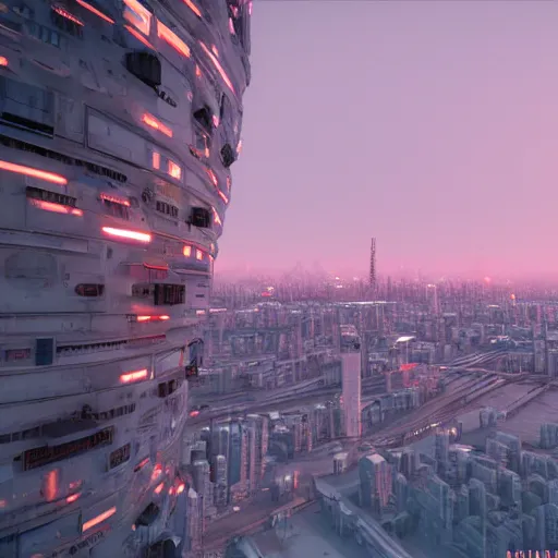 Image similar to norilsk orbit city cityscape, 9 0 s telephoto, environmental concept art, rendered in unreal engine, cyberpunk